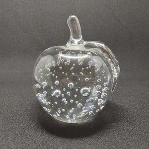 Langsam-Billing Handcrafted Controlled Bubble Heavy Clear Glass Paperweight 4.5